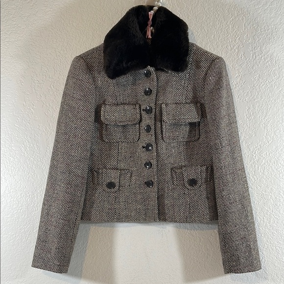 Dalia Jackets & Blazers - DALIA Tweed Jacket with Removable Faux Fur Collar Wool Blend Size 4P